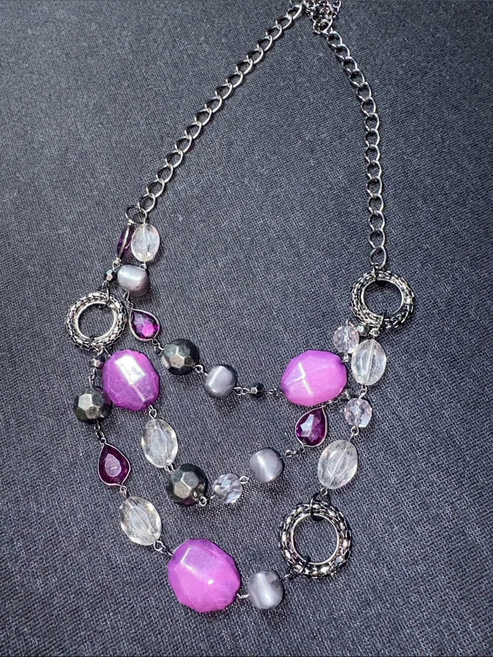 Multi-Strand Purple Bead Statement Necklace - Women Jewelry